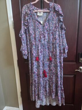 NWT Figue Maxi Dress XL Floral Festive Blue Ruffle MSRP $725